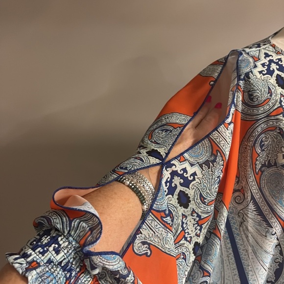 Alberto Makali oversized cold arm dolman sleeve blouse tie front flowy V neck L - Picture 6 of 12